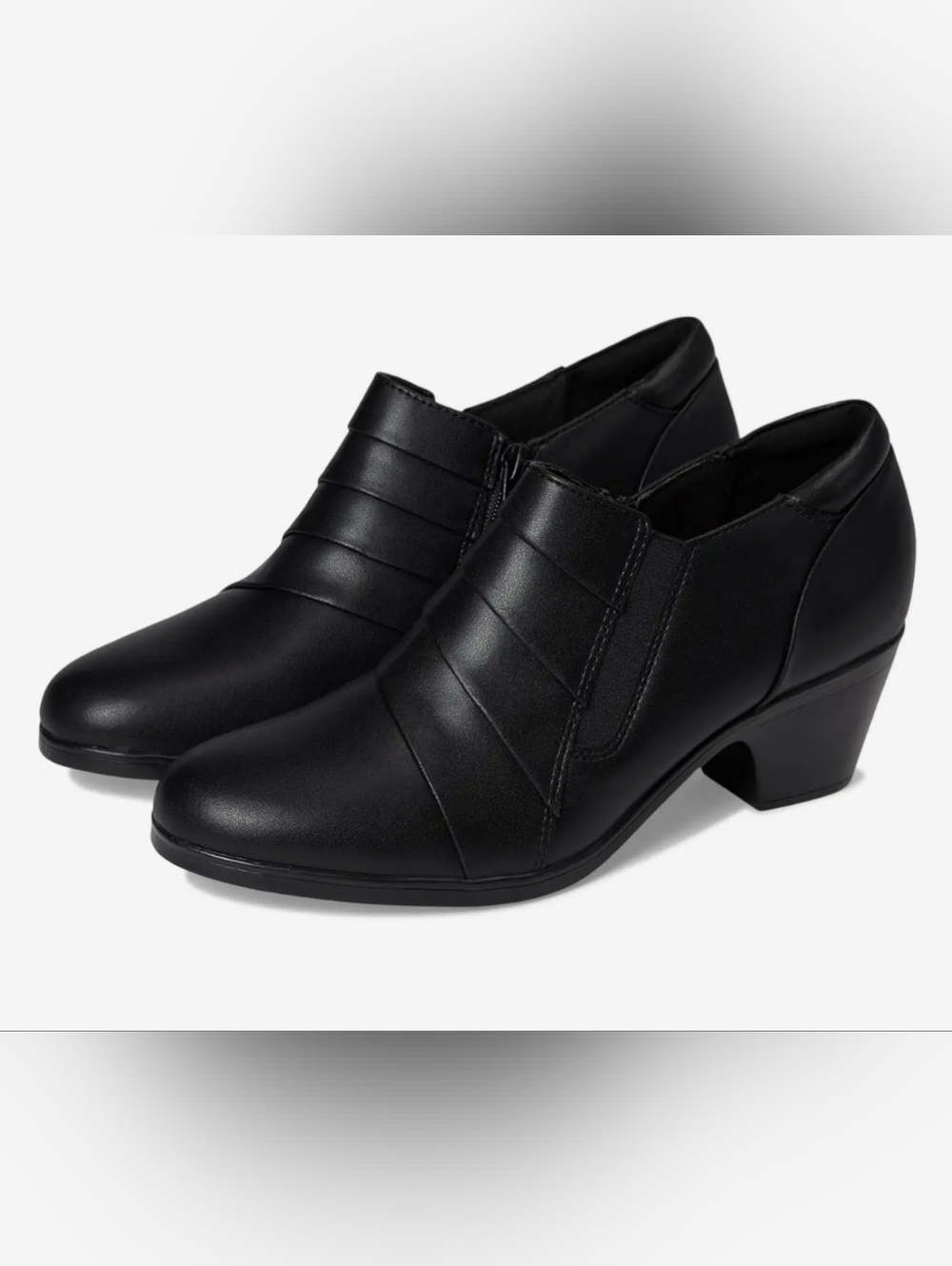 Clarks Emily 2 Pearl Black Leather Ankle Booties Womens Size 7